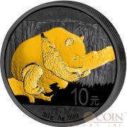 China CHINESE PANDA series GOLDEN ENIGMA 2016 Silver Coin ¥10 Yuan Black Ruthenium & Gold Plated 30 grams
